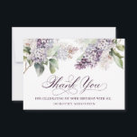 90th Birthday Purple Lilac Spring Flower Thank You Card<br><div class="desc">Soft watercolor purple lilacs create a pretty springtime 90th birthday thank you card. The calligraphy adds an elegant aesthetic. You can easily change fonts and colour as well. It is part of the Purple Spring Lilac Flower collection. It lets you choose a theme and then easily create a unique invitation...</div>