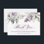 90th Birthday Purple Lilac Spring Flower Thank You Card<br><div class="desc">Soft watercolor purple lilacs create a pretty springtime 90th birthday thank you card. The calligraphy adds an elegant aesthetic. You can easily change fonts and colour as well. It is part of the Purple Spring Lilac Flower collection. It lets you choose a theme and then easily create a unique invitation...</div>