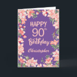 90th Birthday Purple Pink Peach Watercolor Floral Card<br><div class="desc">90th Birthday Purple Pink Peach Watercolor Floral Birthday Card. For further customization,  please click the "Customize it" button and use our design tool to modify this template.</div>