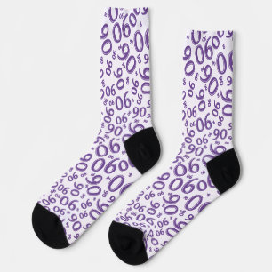 90th Birthday Purple Random Number Pattern Socks