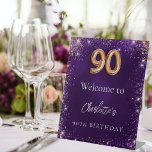 90th birthday purple sparkles welcome pedestal sign<br><div class="desc">A welcome sign for a girly and glamourous 90th birthday party.  A deep purple background decorated with faux sparkles. The purple colour is uneven. Personalize and a name.</div>