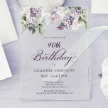 90th Birthday Purple Spring Lilac Flower Acrylic Invitations<br><div class="desc">Soft watercolor purple lilacs create a pretty spring 90th birthday invitation. The typography adds an elegant aesthetic. It is part of the Purple Spring Lilac Flower collection. It lets you choose a theme and then easily create a unique invitation suite, welcome signs and party decorations. Party planning becomes fun and...</div>