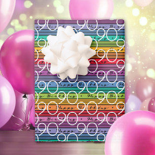 90th Birthday Rainbow Stripes Wrapping Paper Sheet