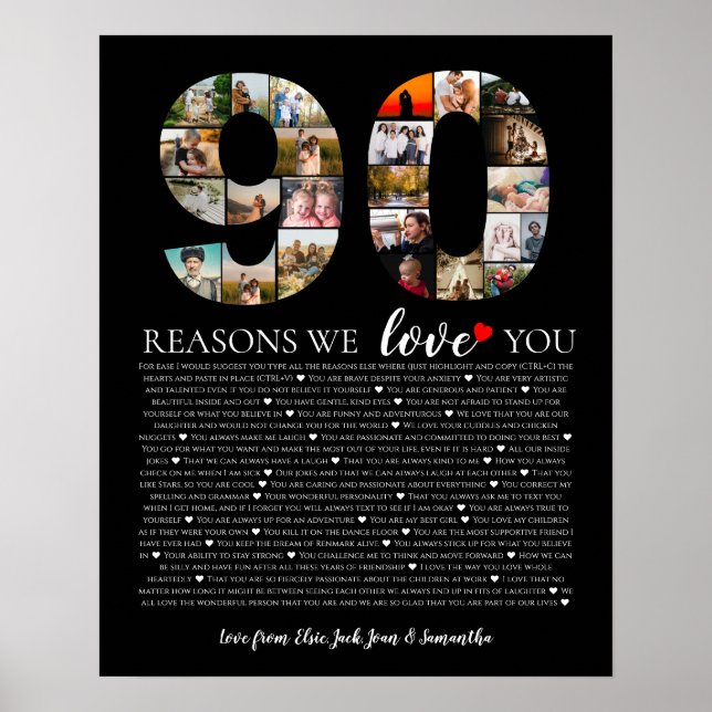 90th birthday reasons why we love you photo poster (Front)