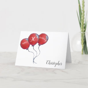90th birthday red balloon holiday card