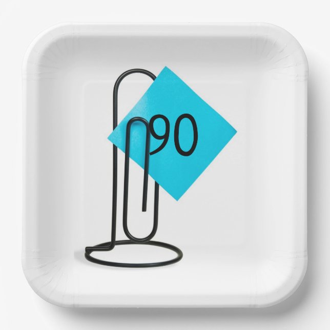 90th Birthday Reminder Note On a Paper Clip Paper Plate (Front)