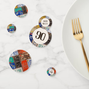 90th Birthday Retro License Plates   Confetti
