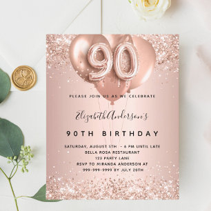 90th birthday rose gold balloons budget invitation flyer