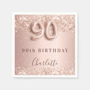 90th birthday rose gold blush glitter name napkin