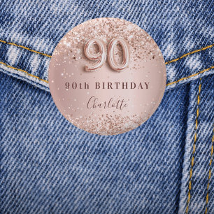 90th birthday rose gold blush glitter name tag 1 inch round button