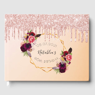 90th birthday rose gold geometric glitter drip guest book