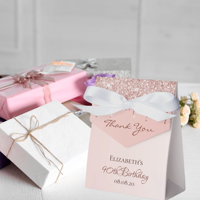 90th Birthday rose gold glitter glam thank you Favor Box (Creator Uploaded)