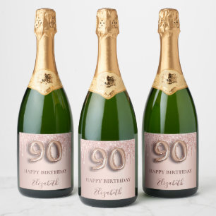 90th birthday rose gold glitter pink balloon style sparkling wine label