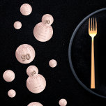 90th birthday rose gold glitter pink monogram confetti<br><div class="desc">Girly and feminine confetti for a 90th birthday party table setting. A rose gold faux metallic, foil looking background decorated with faux rose gold glitter drips. Personalize and add her name/text. Dark rose gold coloured letters. Some confetti chips with name and date, others with number 90 written with a balloon...</div>