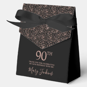 90th Birthday Rose Gold Glitter Roses Thank You Favor Box