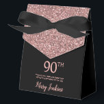 90th Birthday Rose Gold Glitter Thank You Favor Box<br><div class="desc">This fabulous modern 90th Birthday Rose Gold Glitter Thank You favor box with sparkling rose gold glitter, the birthday girl's name in a trendy script font, and tied with an elegant black bow would be perfect for your event. It would be great for a candy station, on a thank you...</div>