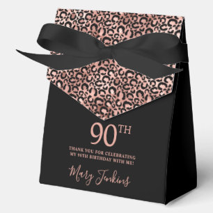 90th Birthday Rose Gold Leopard Print Thank You Favor Box