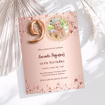 90th Birthday rose gold photo stars invitation<br><div class="desc">A modern,  stylish photo invitation for a 90th birthday party.  A rose gold gradient background,  decorated with stars. Personalize and add your party details.  

1 sheet = 1 invitation printed edge to edge.</div>