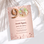 90th Birthday rose gold photo stars Invitation<br><div class="desc">A modern,  stylish photo invitation for a 90th birthday party.  A rose gold gradient background,  decorated with stars. Personalize and add your party details.</div>