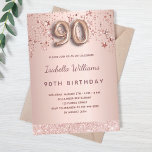 90th birthday rose gold pink stars invitation<br><div class="desc">A modern, stylish and glamourous invitation for a 90th birthday party. A rose gold background with rose gold and pink dripping stars . The name is written with a modern dark rose gold coloured hand lettered style script. Personalize and add your party details. Number 90 is written with a balloon...</div>