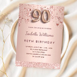 90th birthday rose gold pink stars invitation<br><div class="desc">A modern, stylish and glamourous invitation for a 90th birthday party. A rose gold background with rose gold and pink dripping stars . The name is written with a modern dark rose gold coloured hand lettered style script. Personalize and add your party details. Number 90 is written with a balloon...</div>