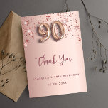 90th birthday rose gold pink stars thank you card<br><div class="desc">A thank you card for a 90th birthday. A rose gold gradient background colour. With rose gold dripping shining stars. On front: number 90 written with a balloon style font, large dark rose gold coloured hand lettered script and the text: Thank You, your text, title and a date. Back: Personalize...</div>