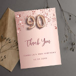 90th birthday rose gold pink stars thank you card<br><div class="desc">A thank you card for a 90th birthday. A rose gold gradient background colour. With rose gold dripping shining stars. On front: number 90 written with a balloon style font, large dark rose gold coloured hand lettered script and the text: Thank You, your text, title and a date. Back: Personalize...</div>