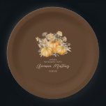 90th Birthday Rustic Boho Pumpkin Fall Custom Paper Plate<br><div class="desc">Elegant watercolor orange pumpkins are nestled in a variety of fall foliage and flowers. A dark,  rich brown background frames it to perfection. Perfect for an autumn celebration.</div>