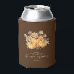 90th Birthday Rustic Boho Pumpkin Fall Foliage Can Cooler<br><div class="desc">Elegant watercolor orange pumpkins are nestled in a variety of fall foliage and flowers. A dark,  rich brown background frames it to perfection. Perfect for an autumn celebration.</div>