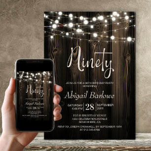90th Birthday Rustic Wood Party Invitation