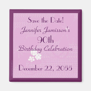 90th Birthday Save the Date Pink Floral Magnet