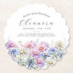 90th Birthday September Birth Flower Custom Paper Coaster