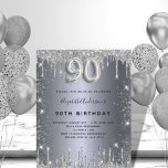 90th birthday silver glitter budget invitation flyer<br><div class="desc">Please note that this invitation is on flyer paper and very thin. Envelopes are not included. For thicker invitations (same design) please visit our store. A modern, stylish and glamourous invitation for a 90th birthday party. A faux silver looking background, decorated with glitter dust. Personalize and add your name and...</div>