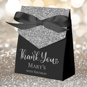 90th Birthday Silver Glitter Thank You Favor Box