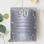 90th birthday silver metal glitter dust glam invitation postcard<br><div class="desc">A modern, stylish and glamourous invitation for a 90th birthday party. A faux silver looking background, decorated with glitter dust. Personalize and add your name nad party details. Number 90 is written with a balloon style font, script. Back: silver metallic, postcard design. Tip: If you don't want it to look...</div>