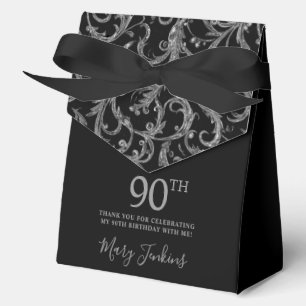 90th Birthday Silver Swirls Thank You Favor Box