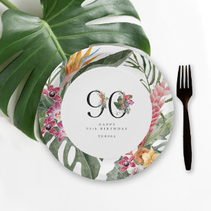 90th Birthday Simple Elegant Tropical Invitation Paper Plate