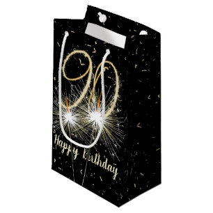 90th Birthday Sparkler On Black Small Gift Bag