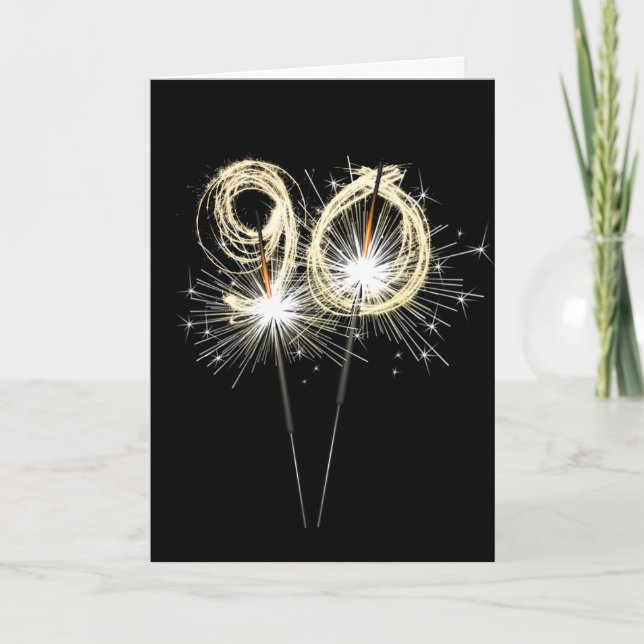 90th Birthday Sparklers on Black Card (Front)