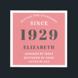 90th Birthday Standards Born 1929 Pink Grey Napkin<br><div class="desc">Easily customize the text of this birthday napkin using the template provided. Part of the setting standards range of cards and gifts..</div>