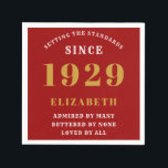90th Birthday Standards Born 1929 Red Gold Napkin<br><div class="desc">Easily customize the text of this birthday napkin using the template provided. Part of the setting standards range of cards and gifts..</div>