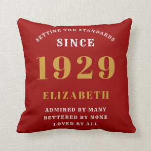 90th Birthday Standards Born 1929 Red Throw Pillow