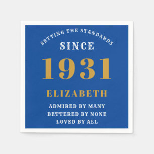 90th Birthday Standards Born 1931 Blue Gold Napkin