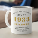 90th Birthday Standards Born 1933 Name Year Coffee Mug<br><div class="desc">90th Birthday "Standards" mug for those born in 1933. Easily customize the text to the front and rear of this birthday coffee mug using the template provided. Part of the setting standards range of designs.</div>