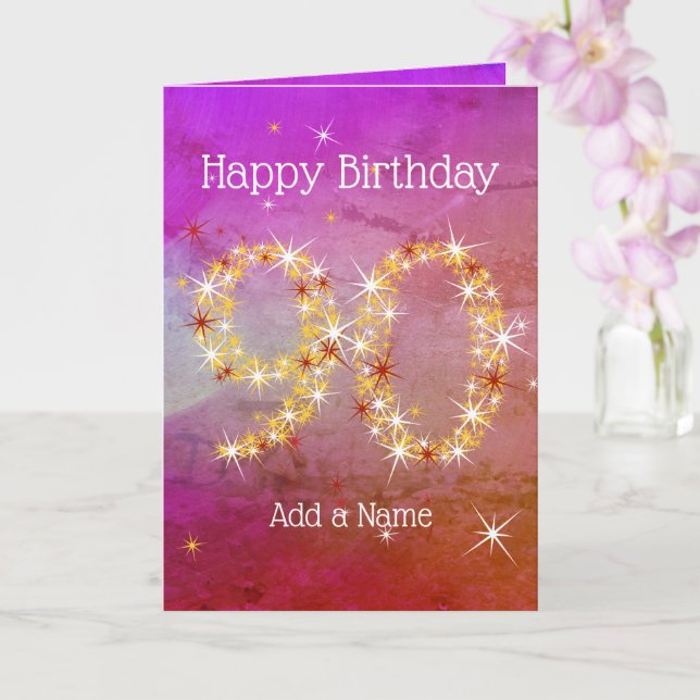 90th Birthday - Star Number - Purple Pink - Age 90 Card (Orchid)