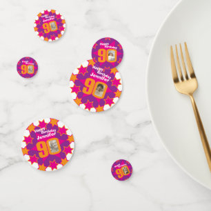 90th birthday star pink orange paper confetti