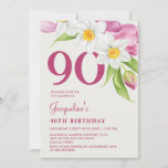 90Th Birthday Stylish Elegant Modern Floral Pink Invitation<br><div class="desc">90Th Birthday Stylish Elegant Modern Floral Pink Invitation</div>