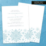 90th Birthday Surprise Party Blue Snowflake Invitation<br><div class="desc">Very elegant blue watercolor snowflakes create a pretty border along the bottom of this adult birthday invitation. Modern and minimalist design has an open and airy feel. The contemporary aesthetic will appeal to people of all ages.</div>