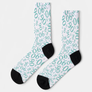 90th Birthday Teal Random Number Pattern 90 Socks