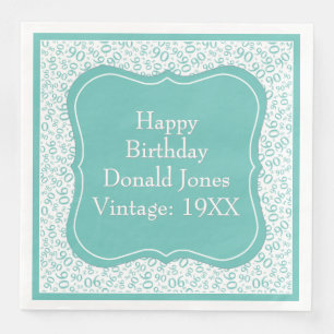 90th Birthday Teal/White Bracket Number Pattern Napkin